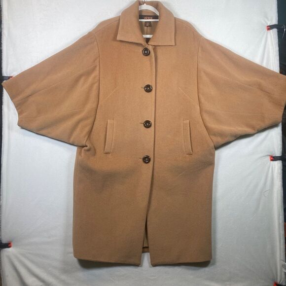 Victor Alfaro Women’s Camel Wool Blend Coat Oversized Cocoon Kimono Sleeve - Picture 1 of 11